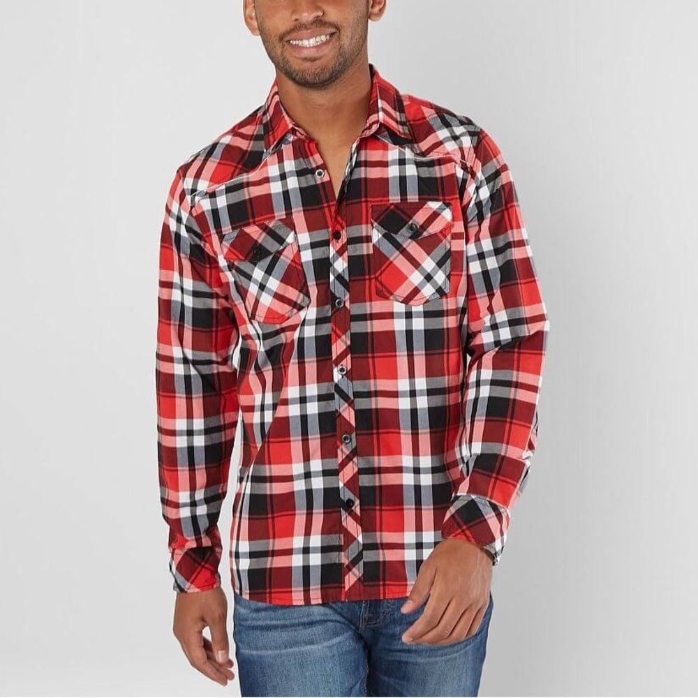Reclaim Mens Standard Red Plaid Button-Up Shirt Size Large Murchinson